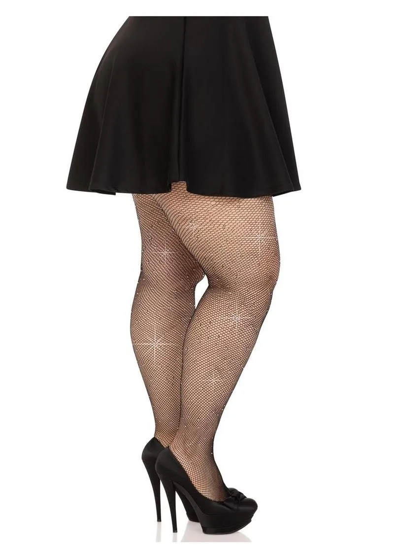 Leg Avenue Fishnet Crystalized Tights with Multi Sized Iridescent Rhinestones