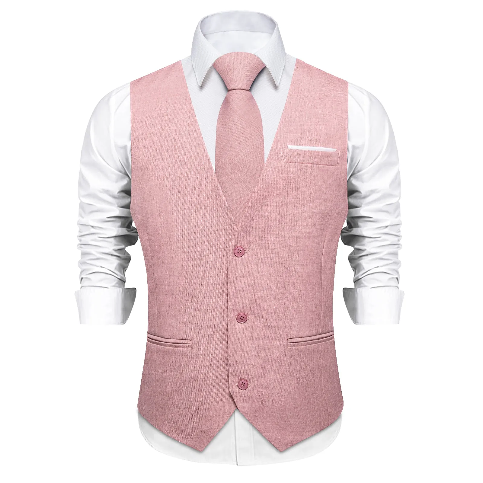 LightPink Solid Jacquard Men's Vest Hanky Cufflinks Tie Set