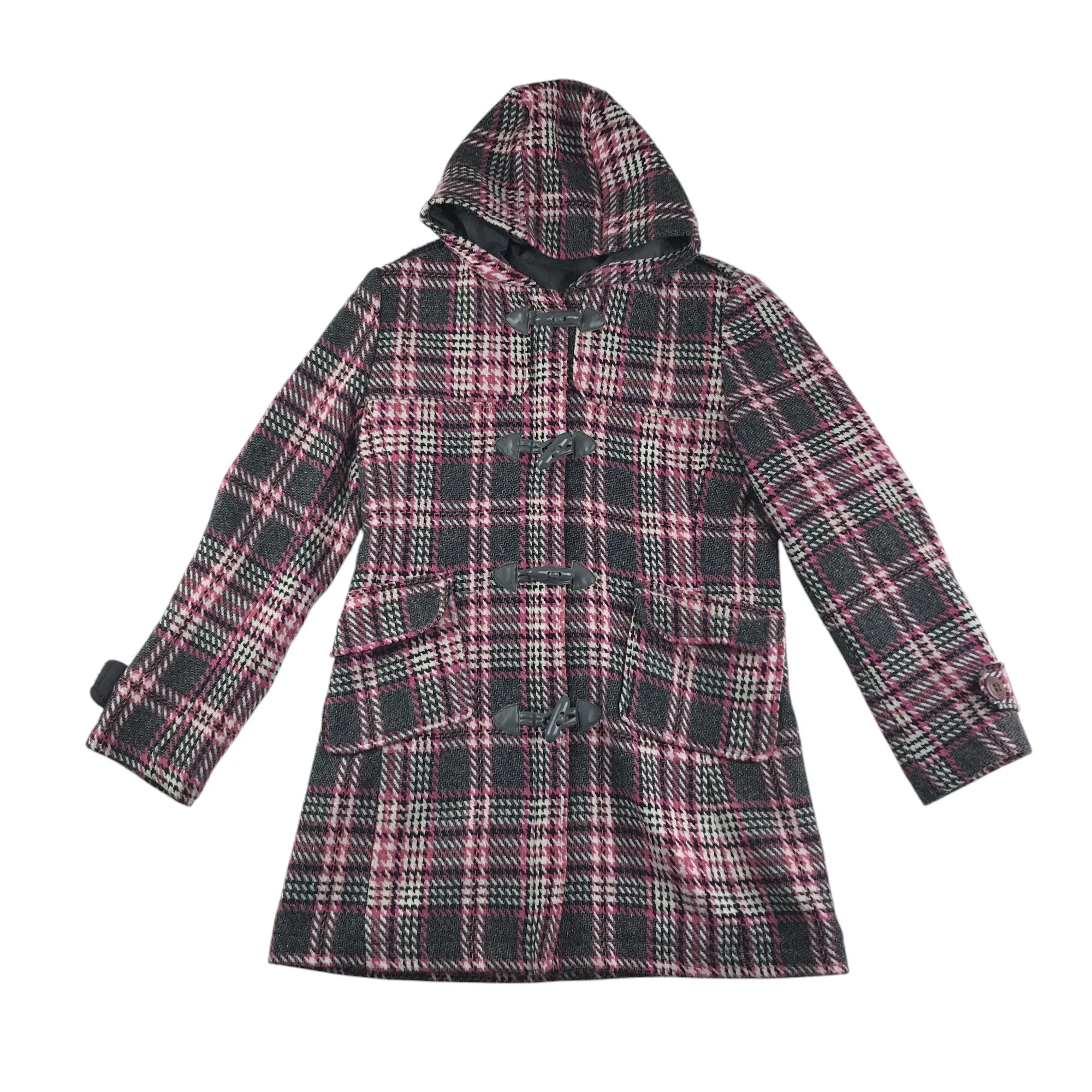 Lime coat 11-12 years grey and pink checked hooded wool-mix