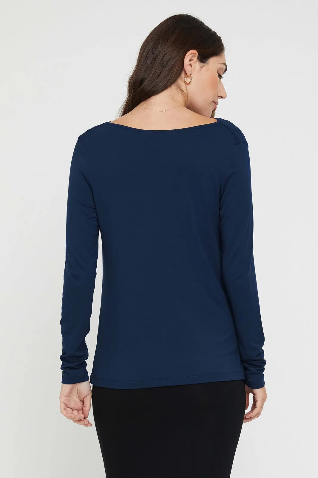 Long Sleeve Cowl Neck Top - Navy