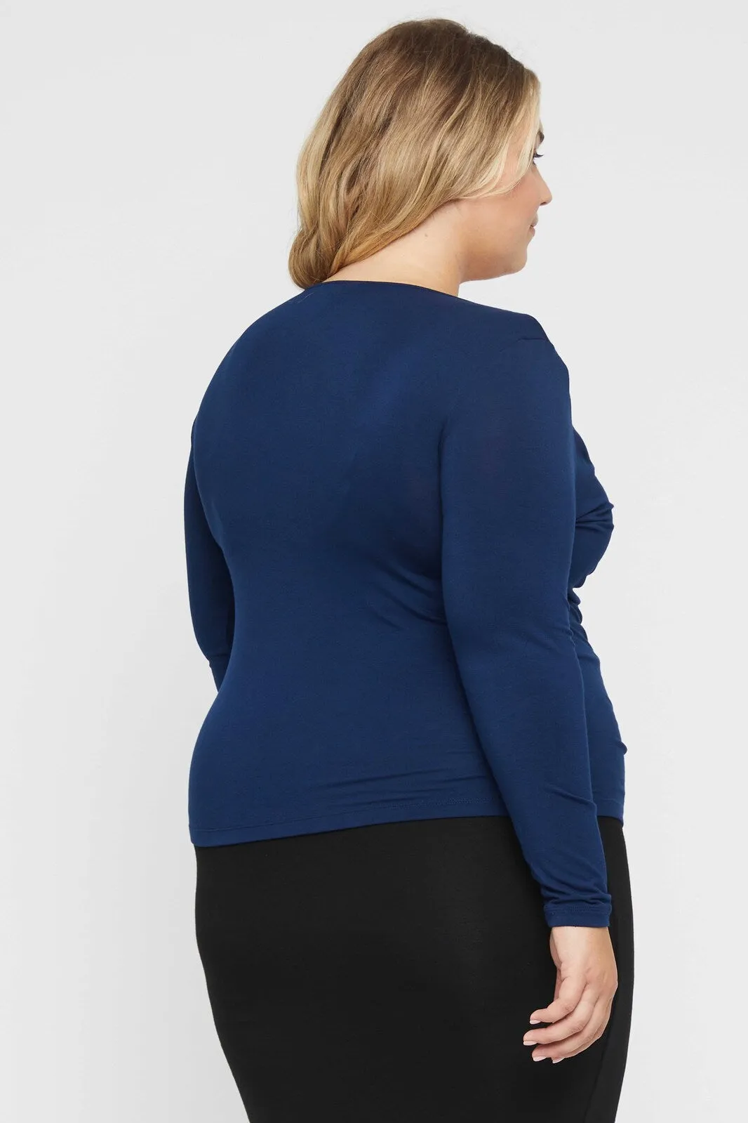 Long Sleeve Cowl Neck Top - Navy