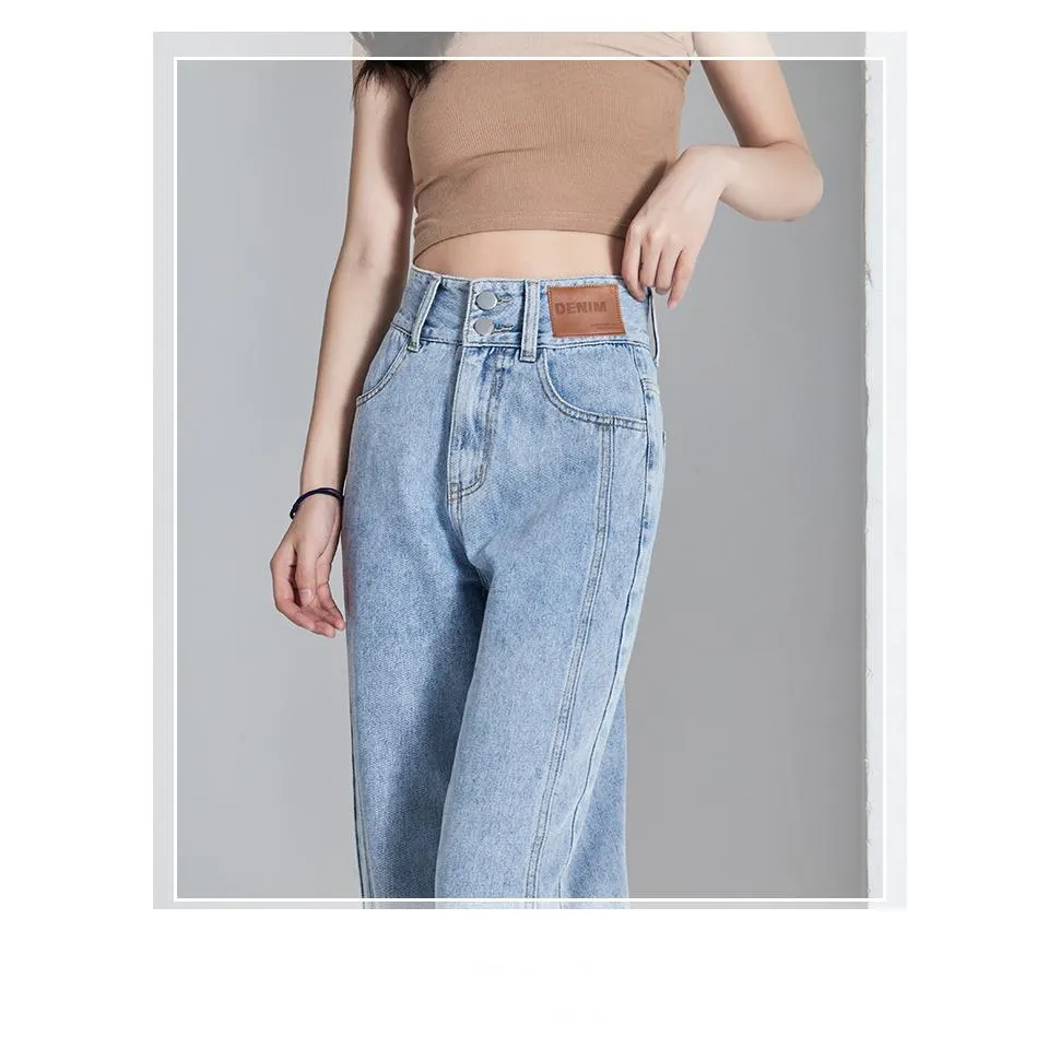 Loose Fit Thin Split Hem Straight Leg High-Waisted Jeans