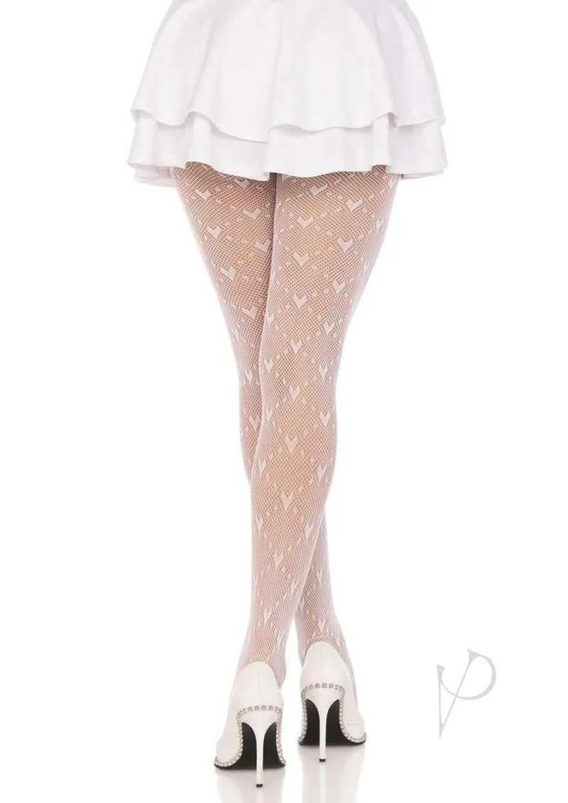 Love Struck Heart Net Tights Os Wht