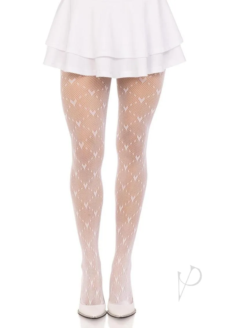 Love Struck Heart Net Tights Os Wht