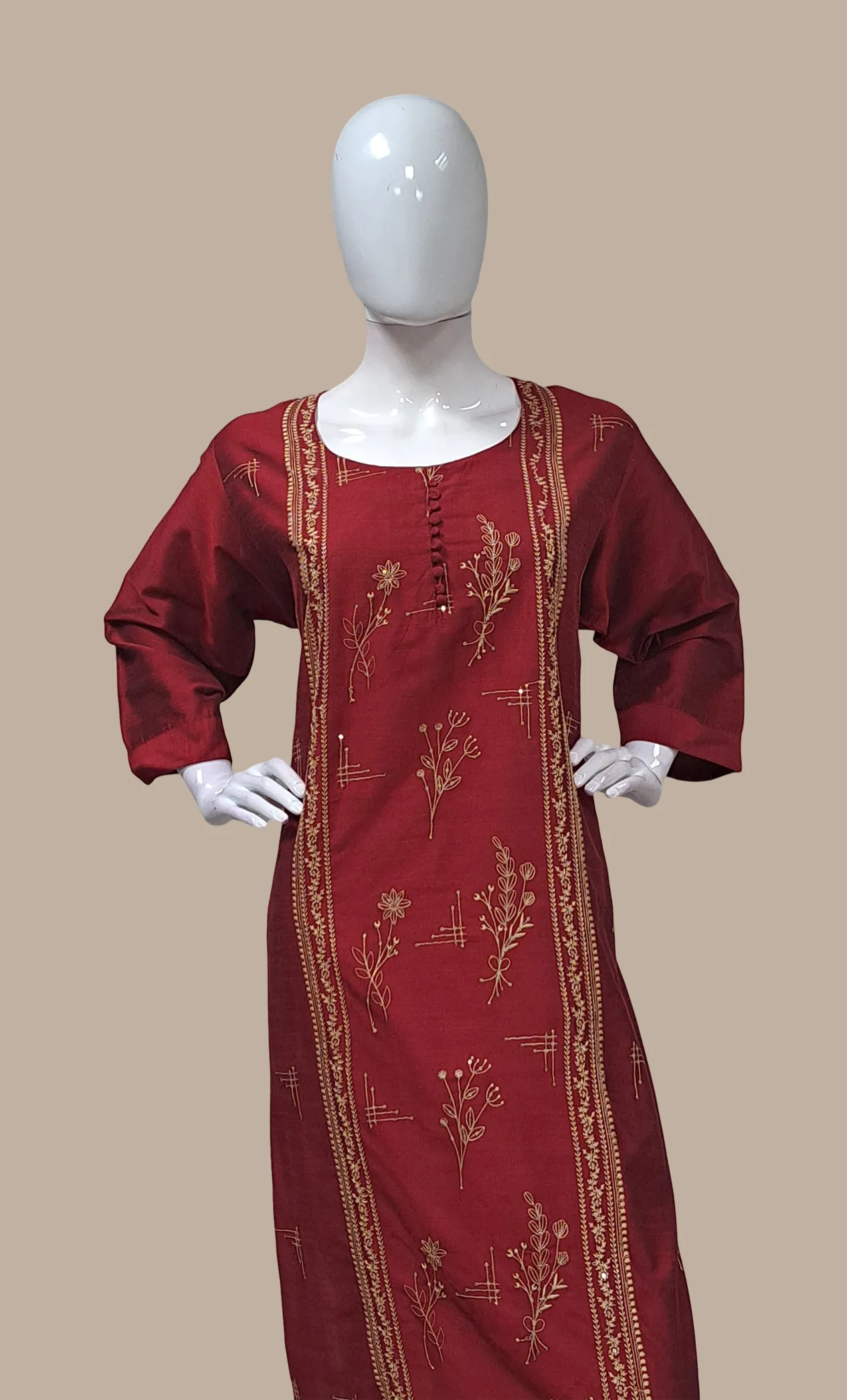 Maroon Embroidered Kurti Top