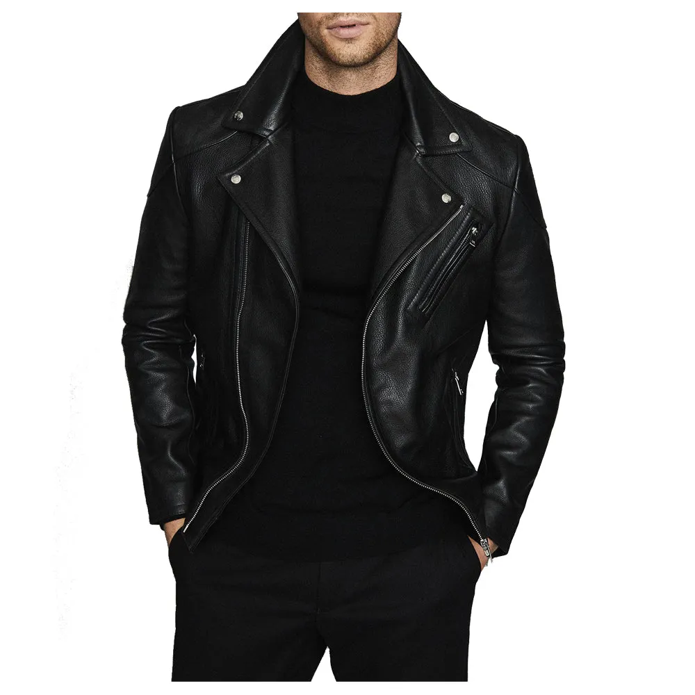 Men Fashion Biker Jacket Three Pocket Zipper