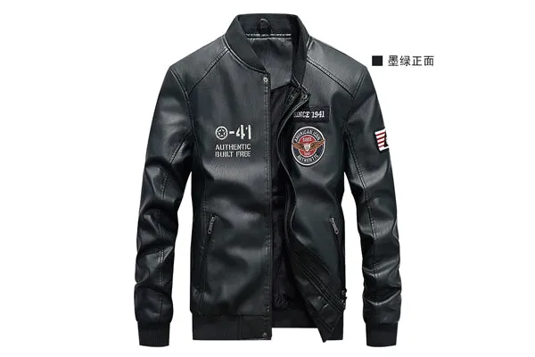 Men Stand Collar Coats PU Leather Jackets