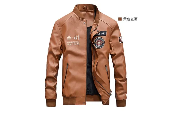 Men Stand Collar Coats PU Leather Jackets