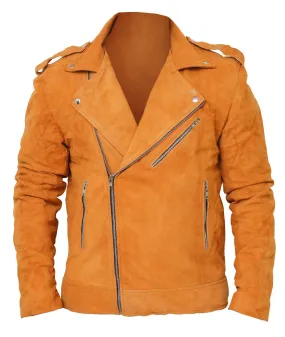 Men Suede Leather Camel Color Biker Leather Jacket