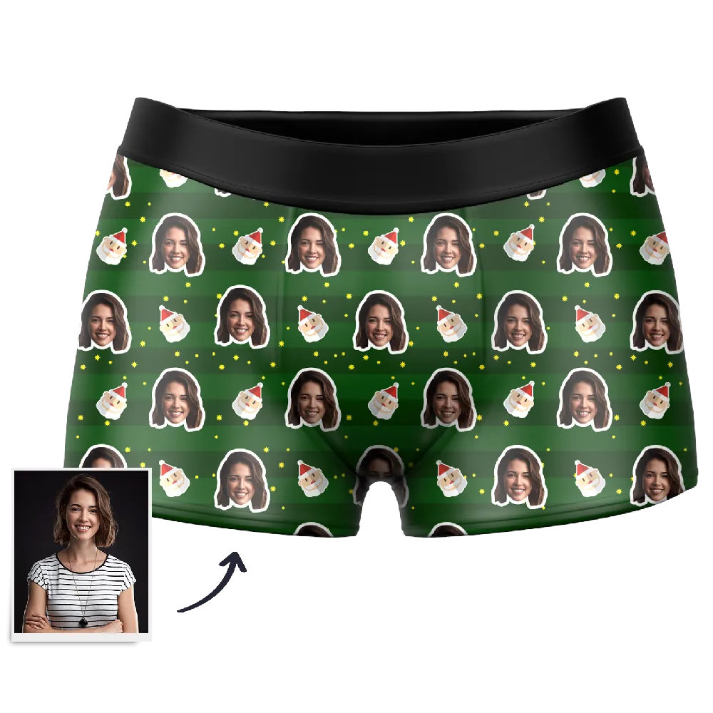 Men's Christmas Santa Claus Custom Face Boxer Shorts, Custom Underwear For Men