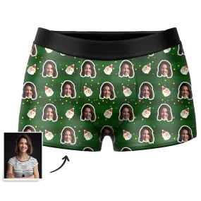 Men's Christmas Santa Claus Custom Face Boxer Shorts, Custom Underwear For Men