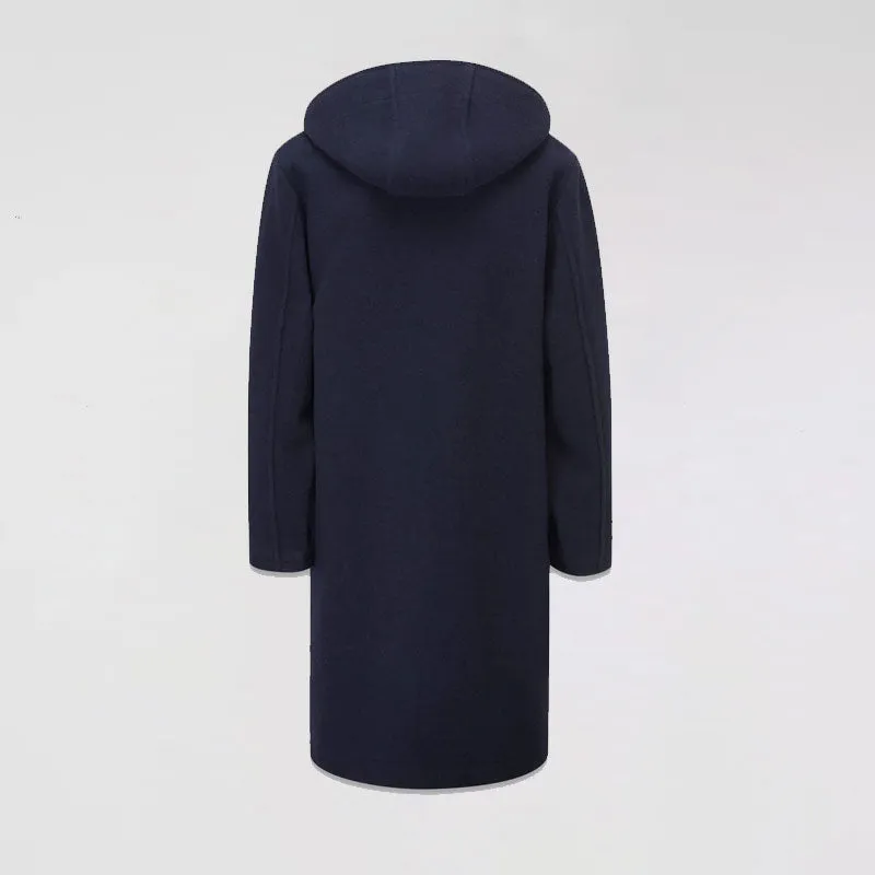 Men's Dark Blue Fleece Long Peacoat