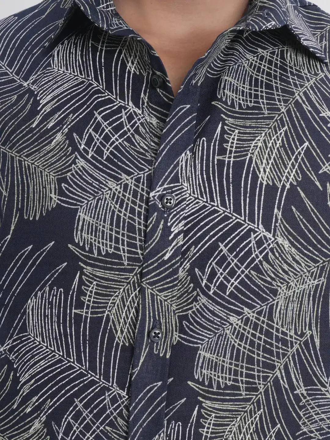 Men's Short Sleeve Casual Shirt in Denim Blue Printed