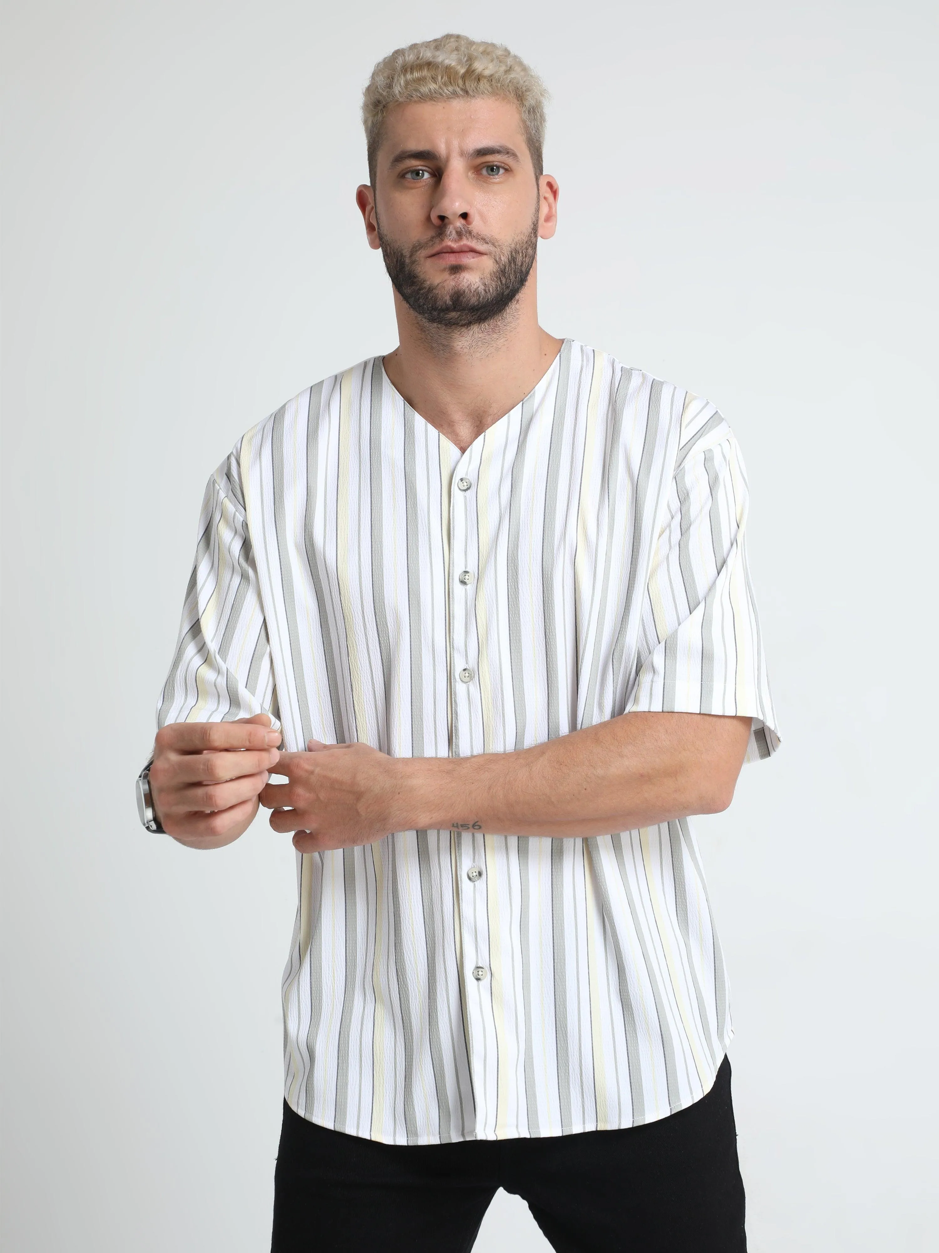 Men's White Lilac Baseball Stripe Shirt