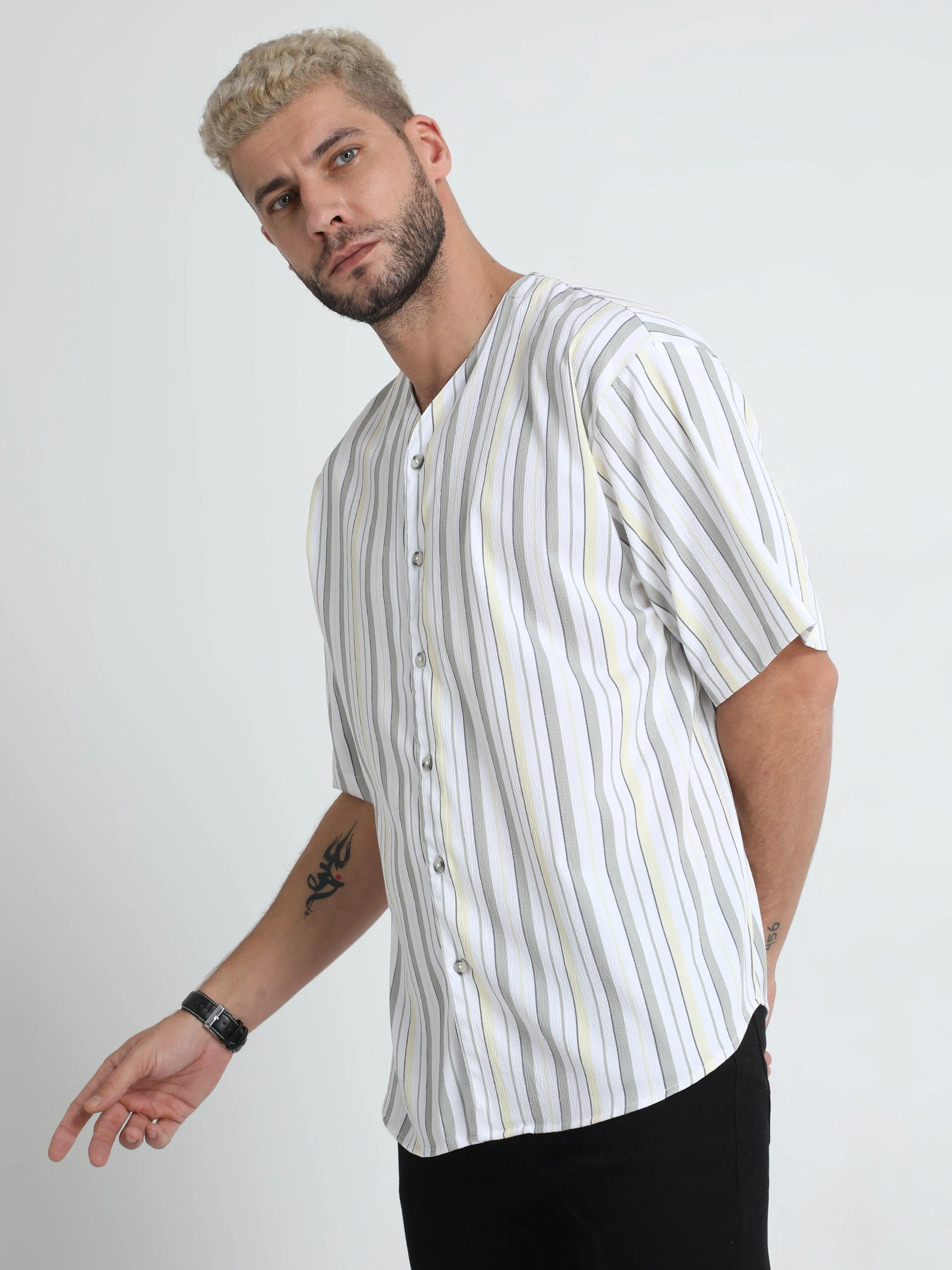 Men's White Lilac Baseball Stripe Shirt