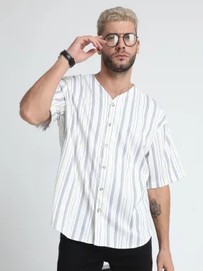 Men's White Lilac Baseball Stripe Shirt