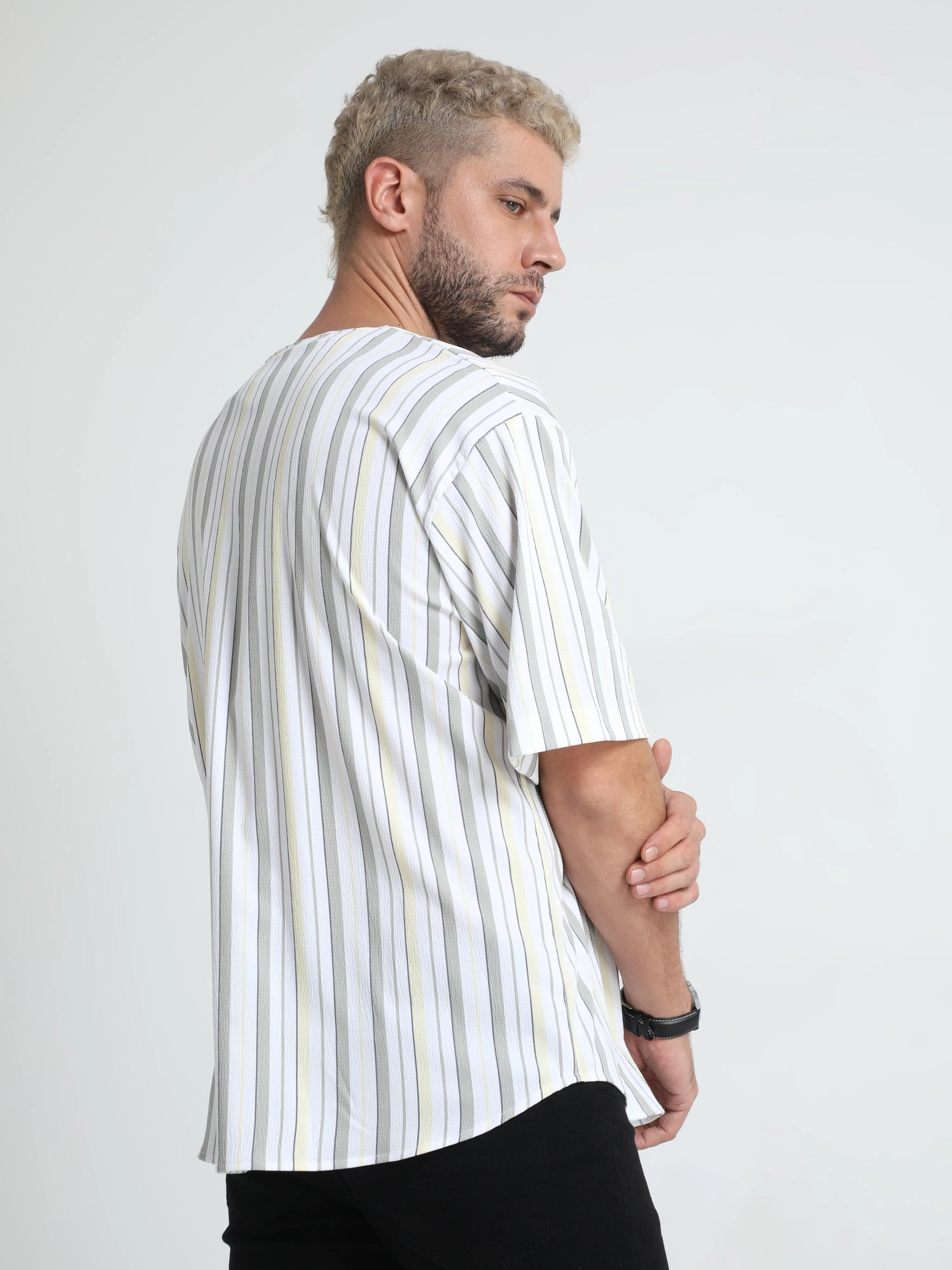 Men's White Lilac Baseball Stripe Shirt