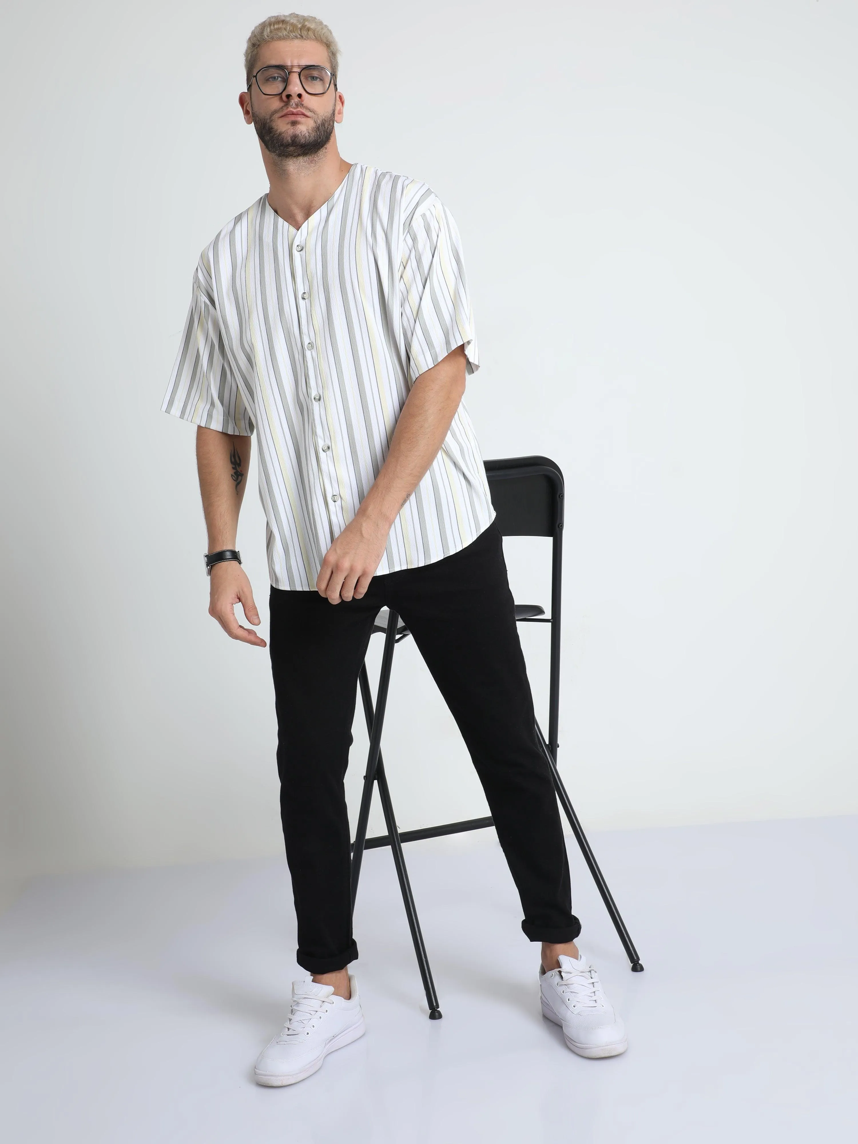 Men's White Lilac Baseball Stripe Shirt