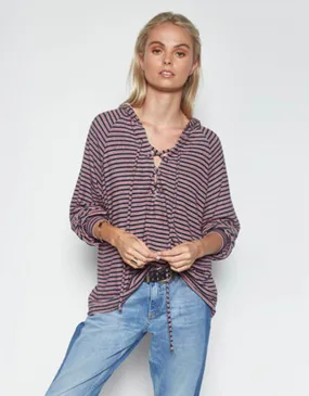 Michael Lauren Carson Lace Up Hoodie in Navy Stripe