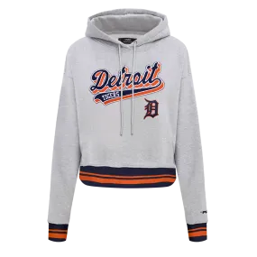 MLB DETROIT TIGERS SCRIPT TAIL WOMEN'S RIB FLC CROPPED PO HOODIE (HEATHER GREY/MIDNIGHT NAVY/ORANGE)