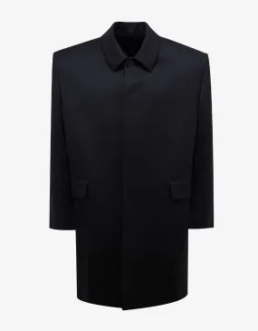 Navy Blue Boxy Wool Overcoat -