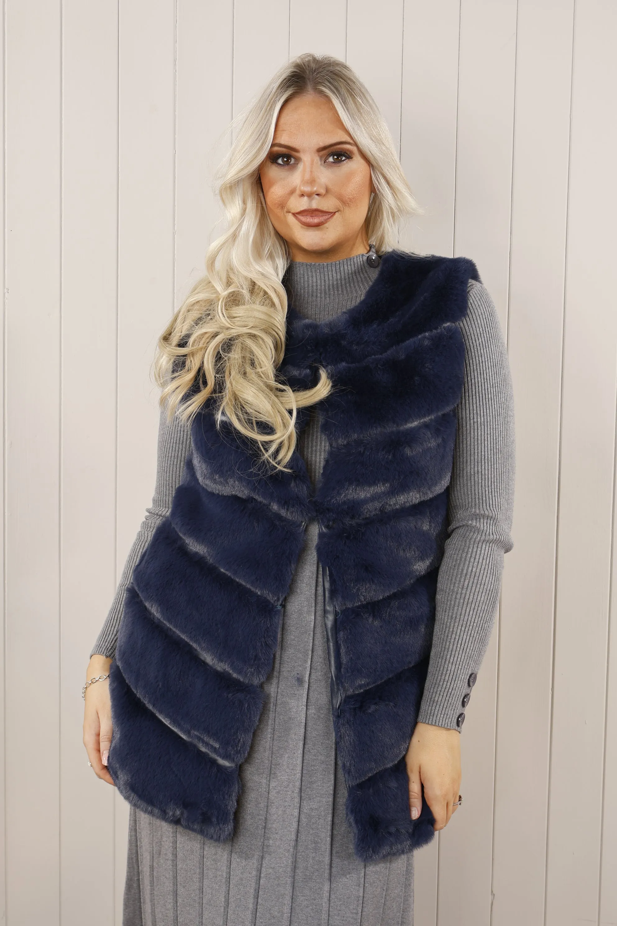 Navy Faux Fur Gilet