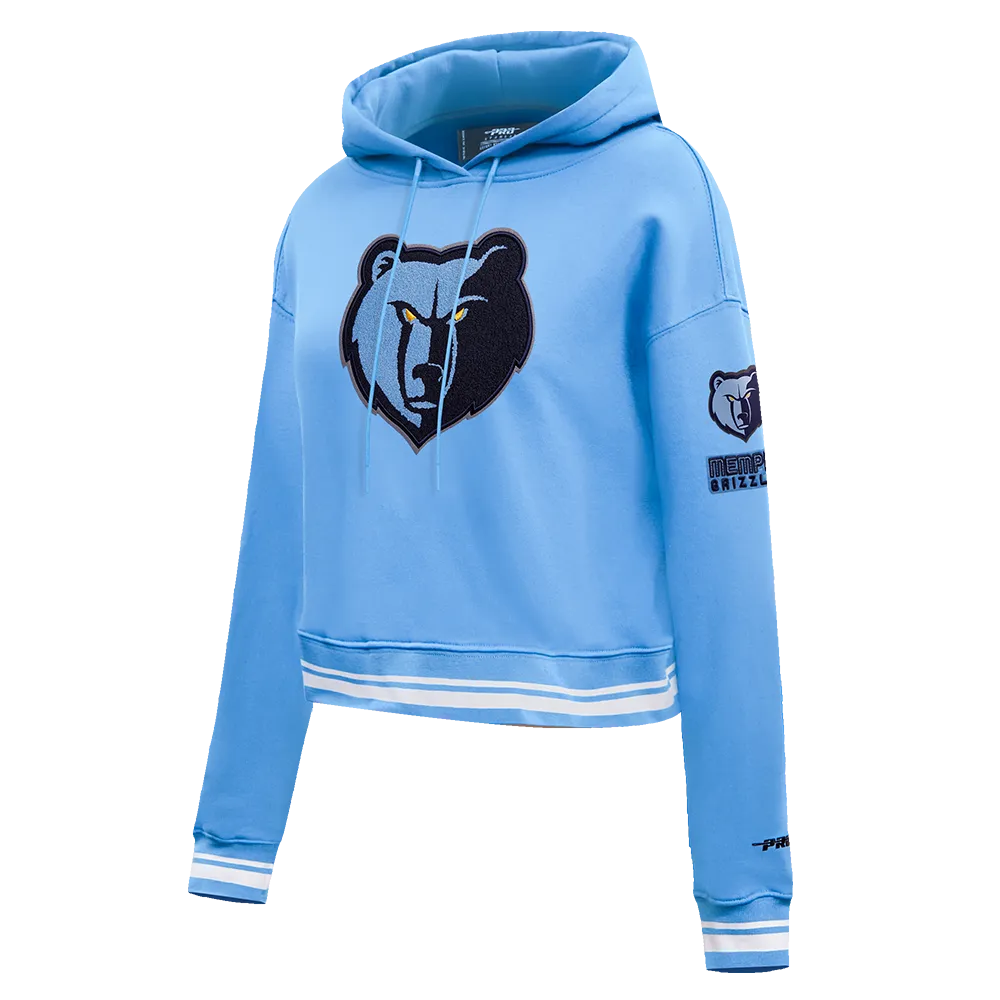 NBA MEMPHIS GRIZZLIES RETRO CLASSIC WOMEN'S RIB CROPPED PO HOODIE (UNIVERSITY BLUE)