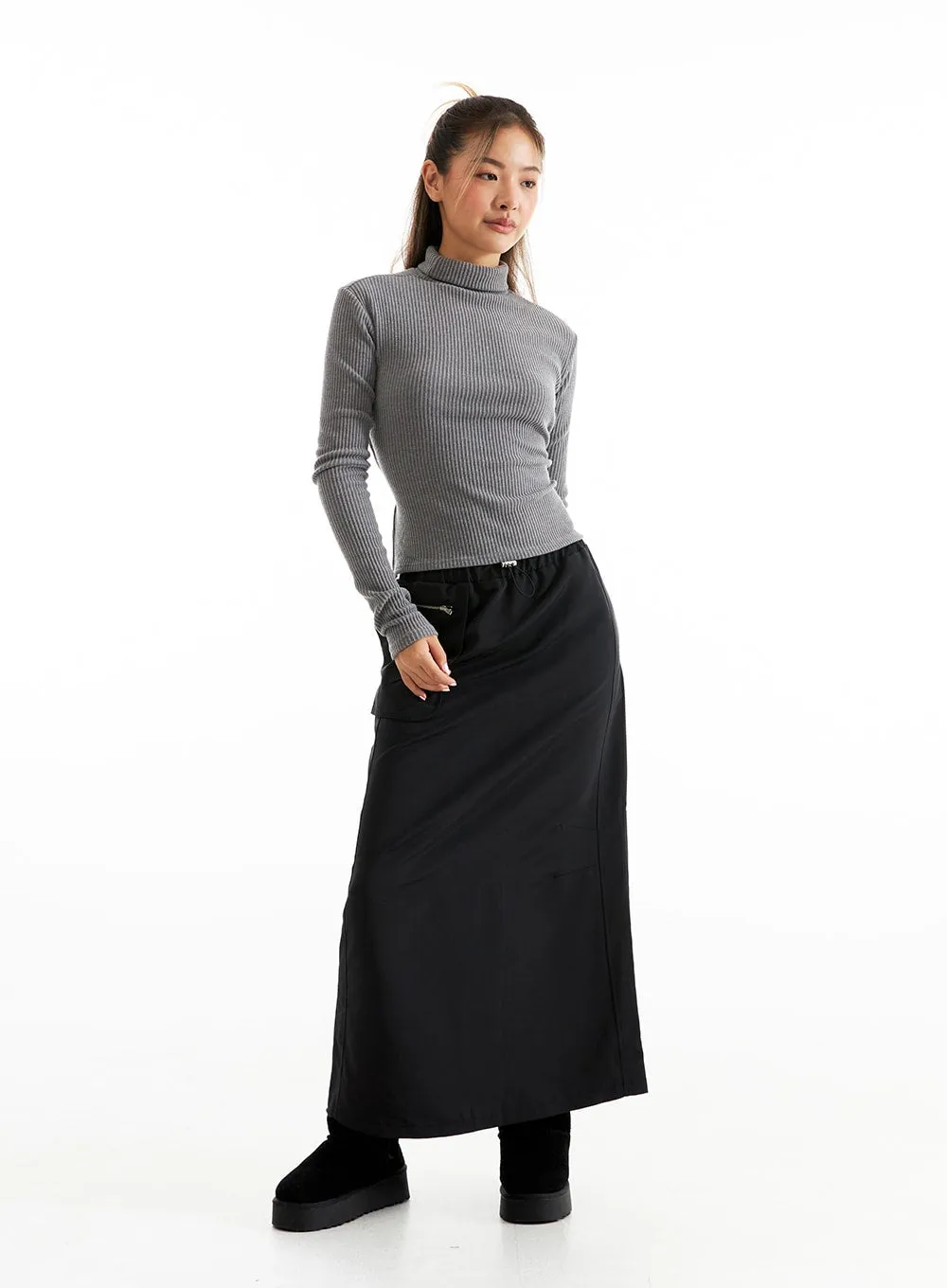 Open-Back Ribbed Turtleneck CO313