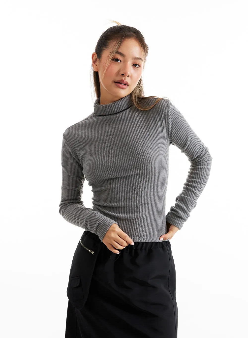 Open-Back Ribbed Turtleneck CO313