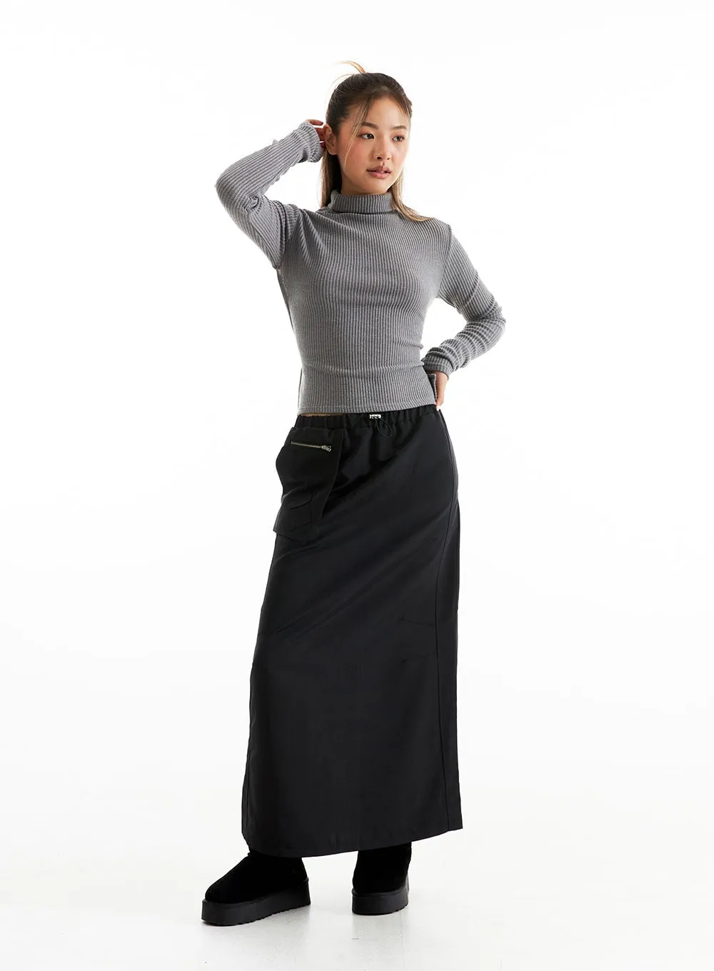 Open-Back Ribbed Turtleneck CO313