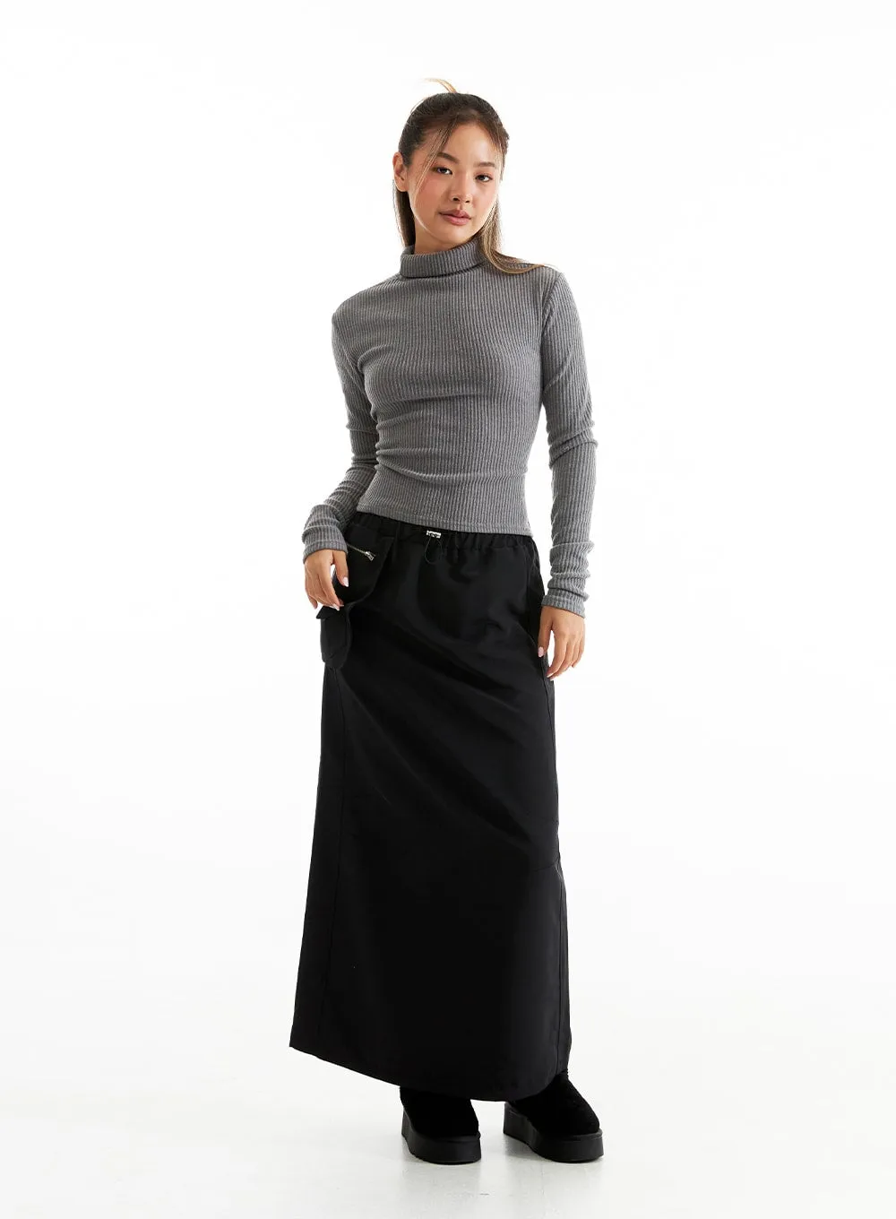 Open-Back Ribbed Turtleneck CO313