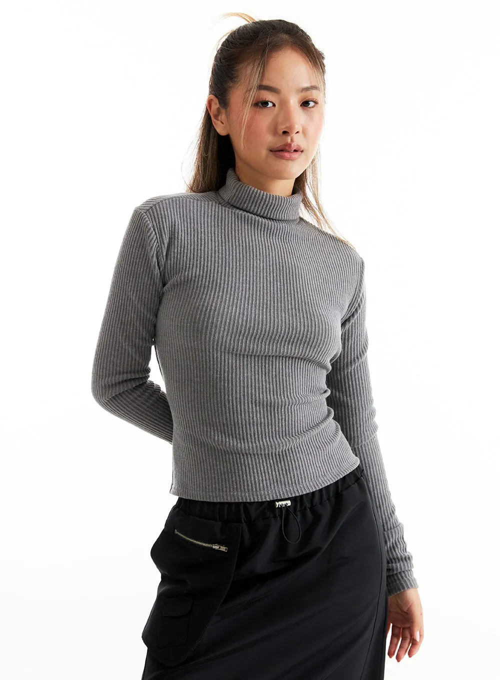 Open-Back Ribbed Turtleneck CO313