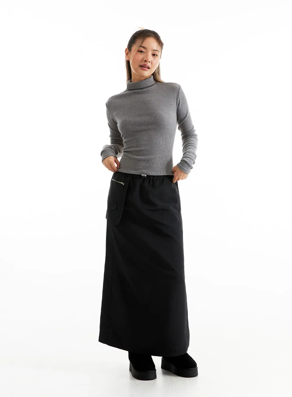 Open-Back Ribbed Turtleneck CO313