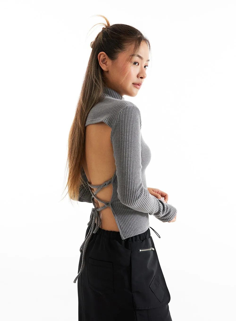 Open-Back Ribbed Turtleneck CO313