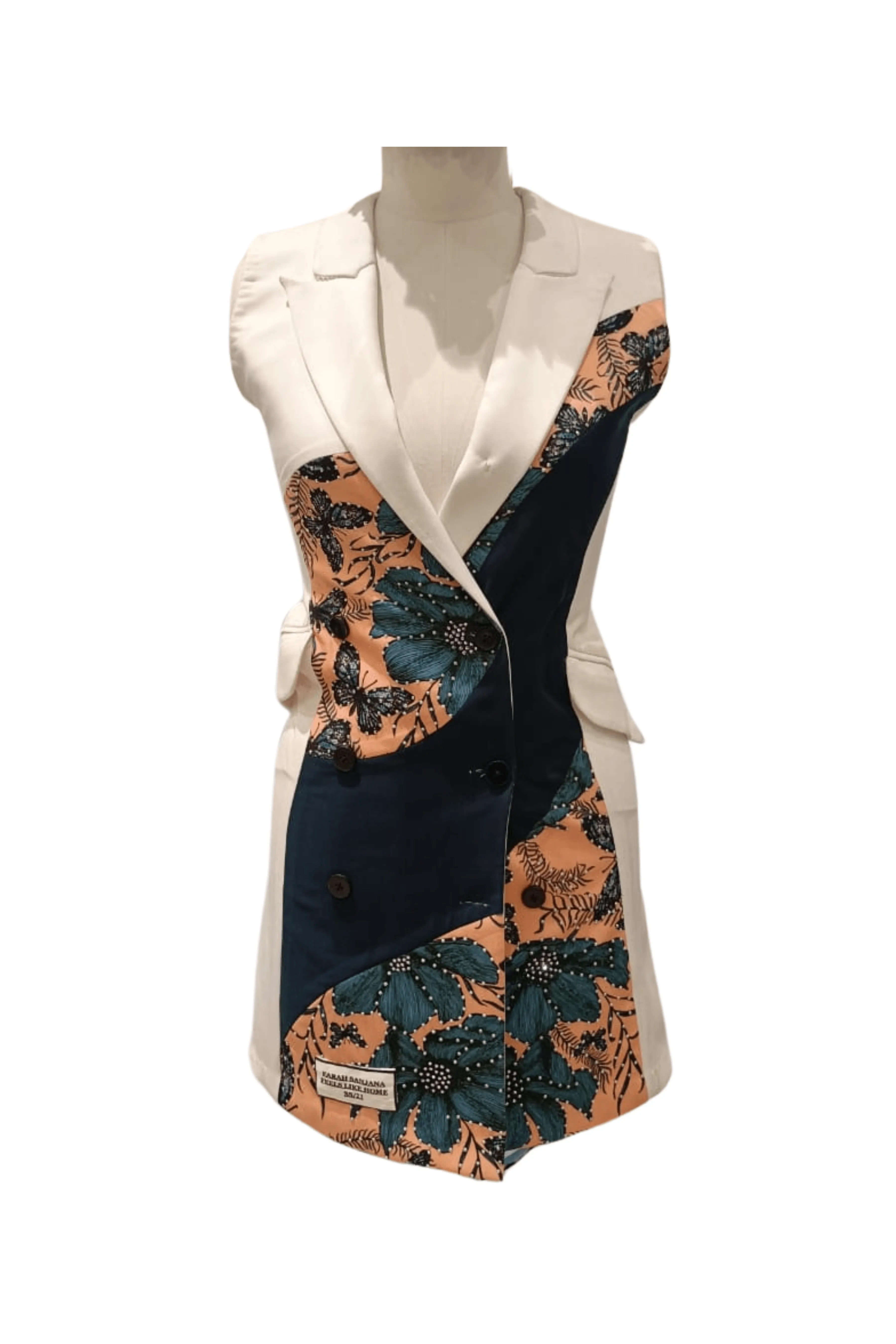 Peach Teal Butterfly Wave Blazer Dress