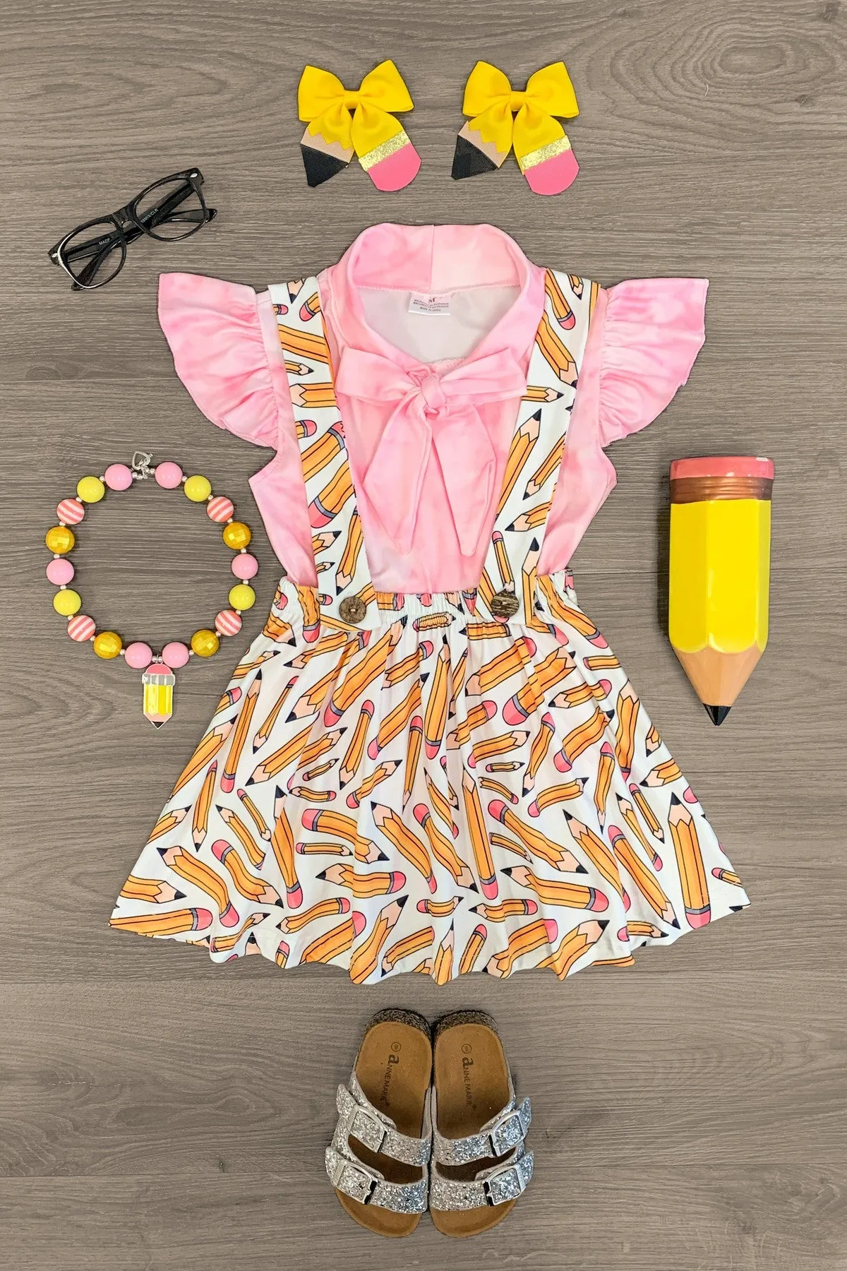 Pink Pencil Suspender Skirt Set