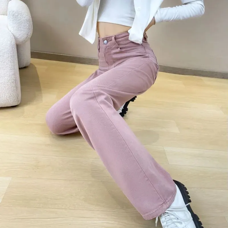 Pink Wide Leg High Waist Jeans