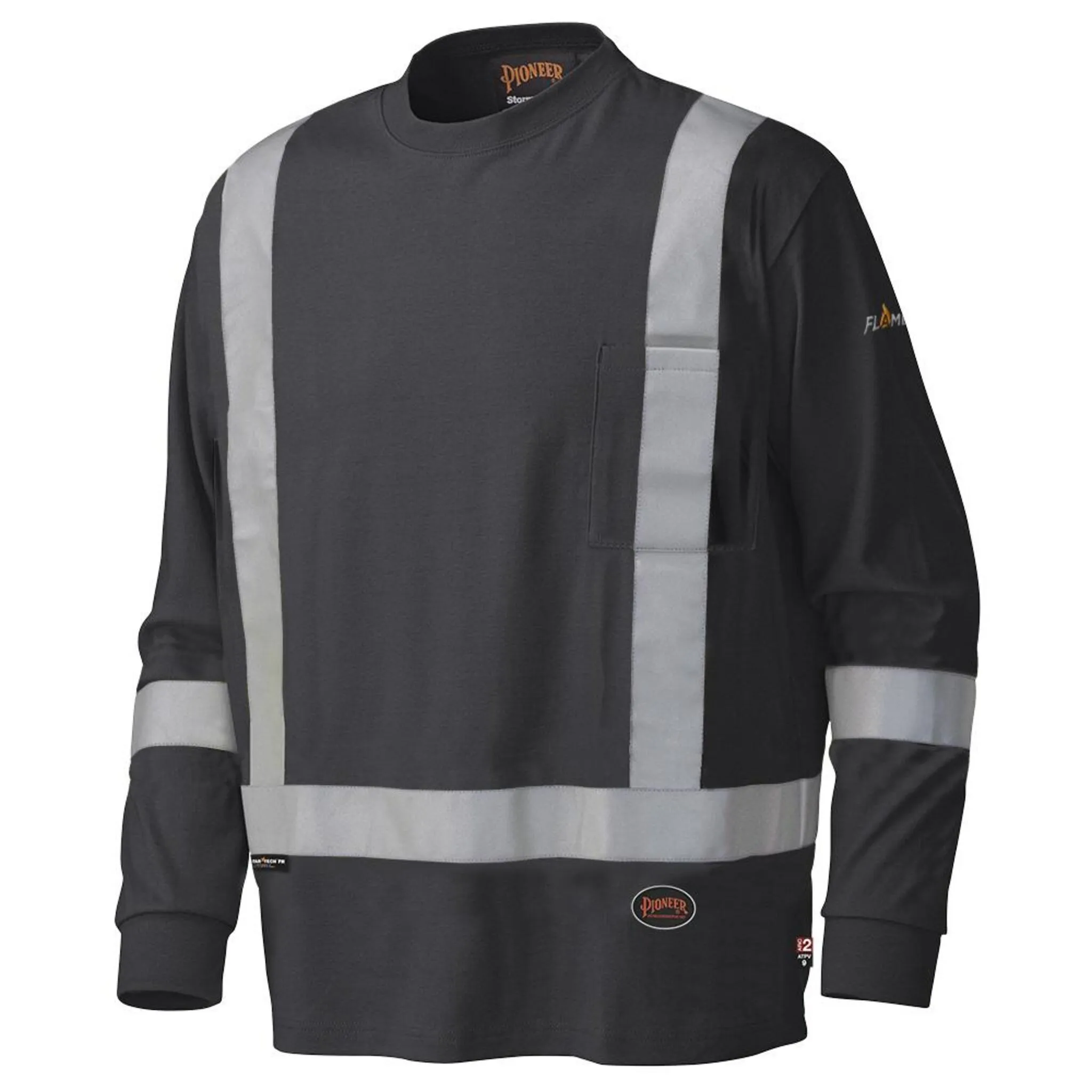 Pioneer Men's Hi Vis Long Sleeve Shirt - Flame Resistant, HRC 2, 7.5 oz Flame-Gard Cotton, CSA Certified, Reflective Tape, Pocket | Sizes M-5XL