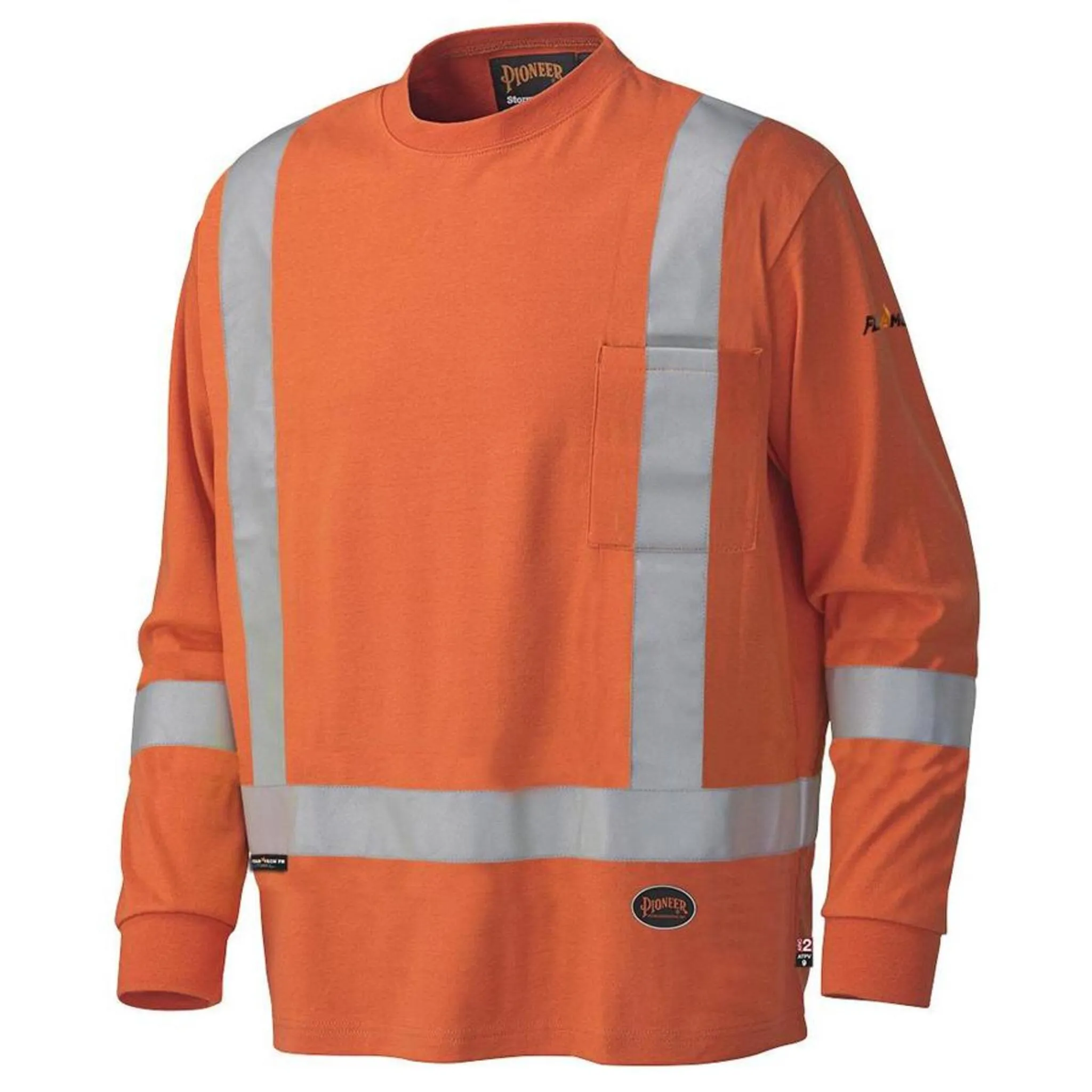 Pioneer Men's Hi Vis Long Sleeve Shirt - Flame Resistant, HRC 2, 7.5 oz Flame-Gard Cotton, CSA Certified, Reflective Tape, Pocket | Sizes M-5XL