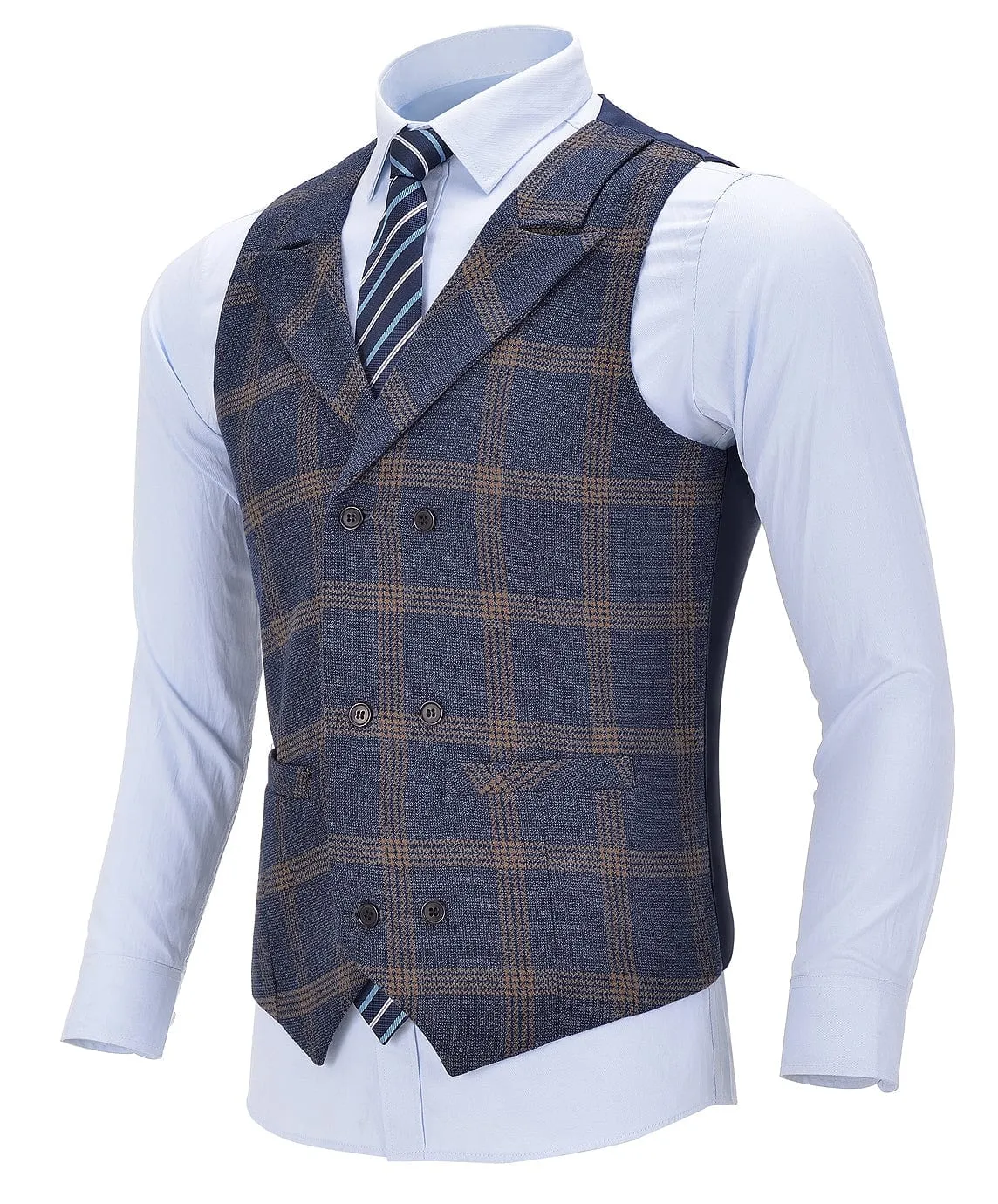 Plaid Peak Lapel Waistcoat Casual Slim Fit Suit Vest