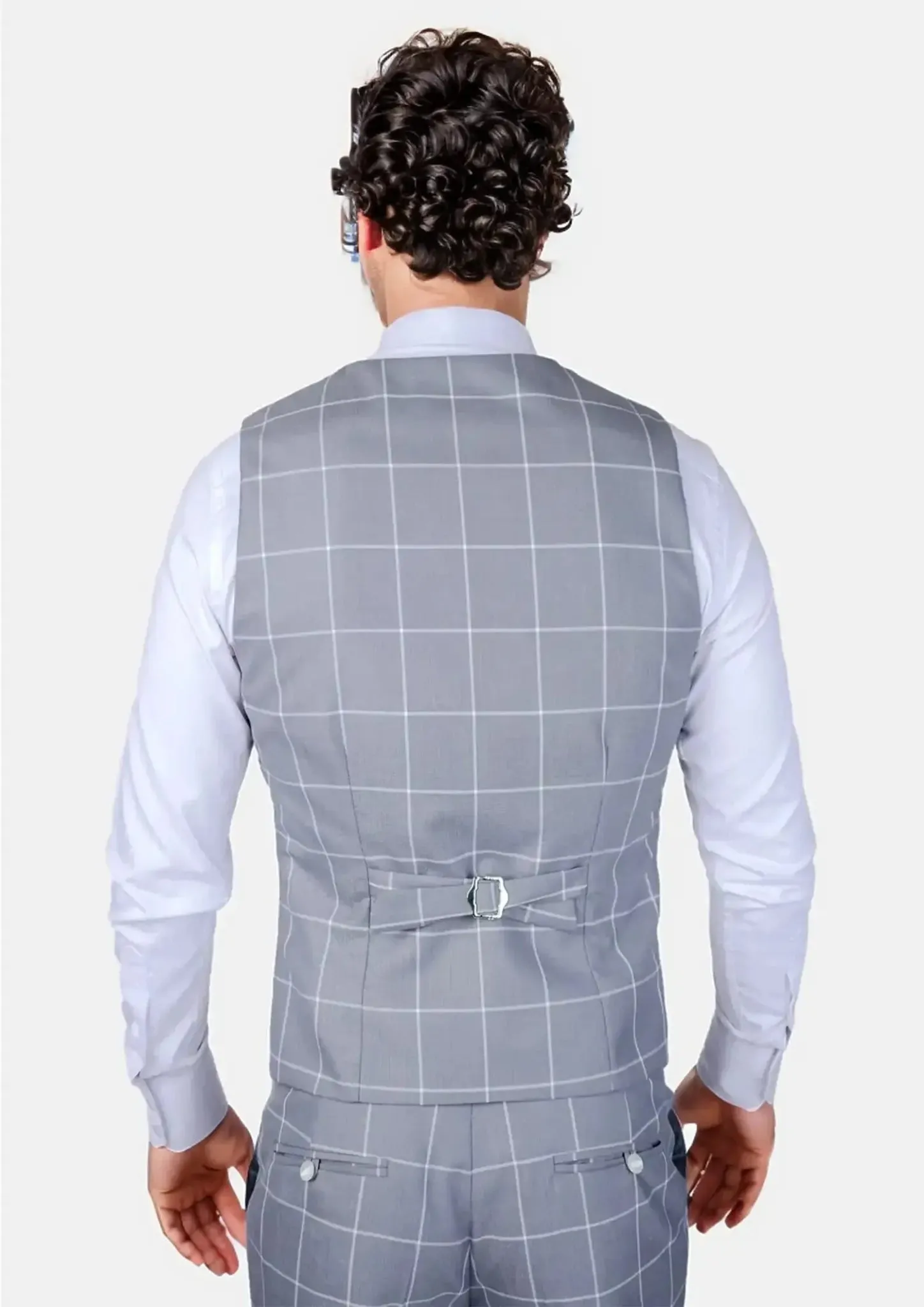 Powder Grey Windowpane Vest