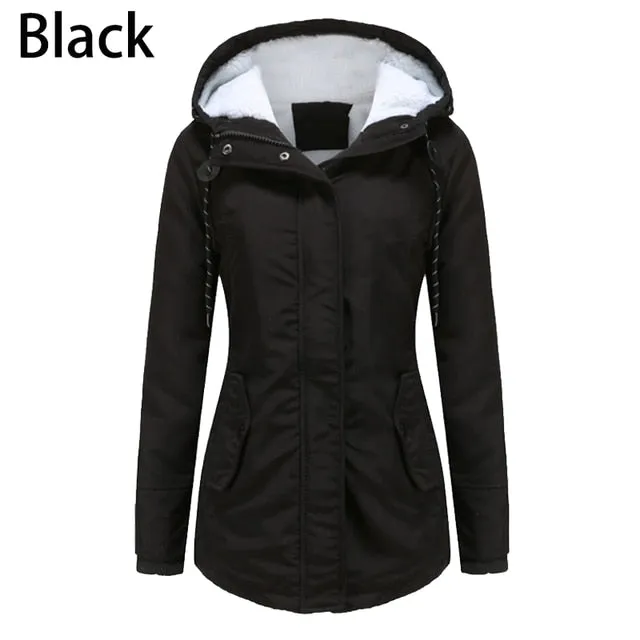 Purpdrank - Women's Winter Coat Warm Solid Plush Thickened Long Jacket Outdoor Hiking Hooded Casual Windproof Parka Coat Overcoat