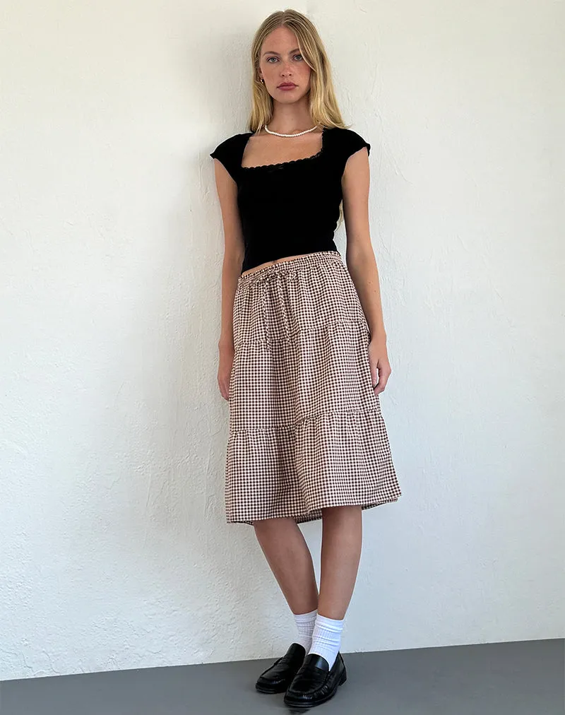 Reef Midi Skirt in Mini Gingham Brown