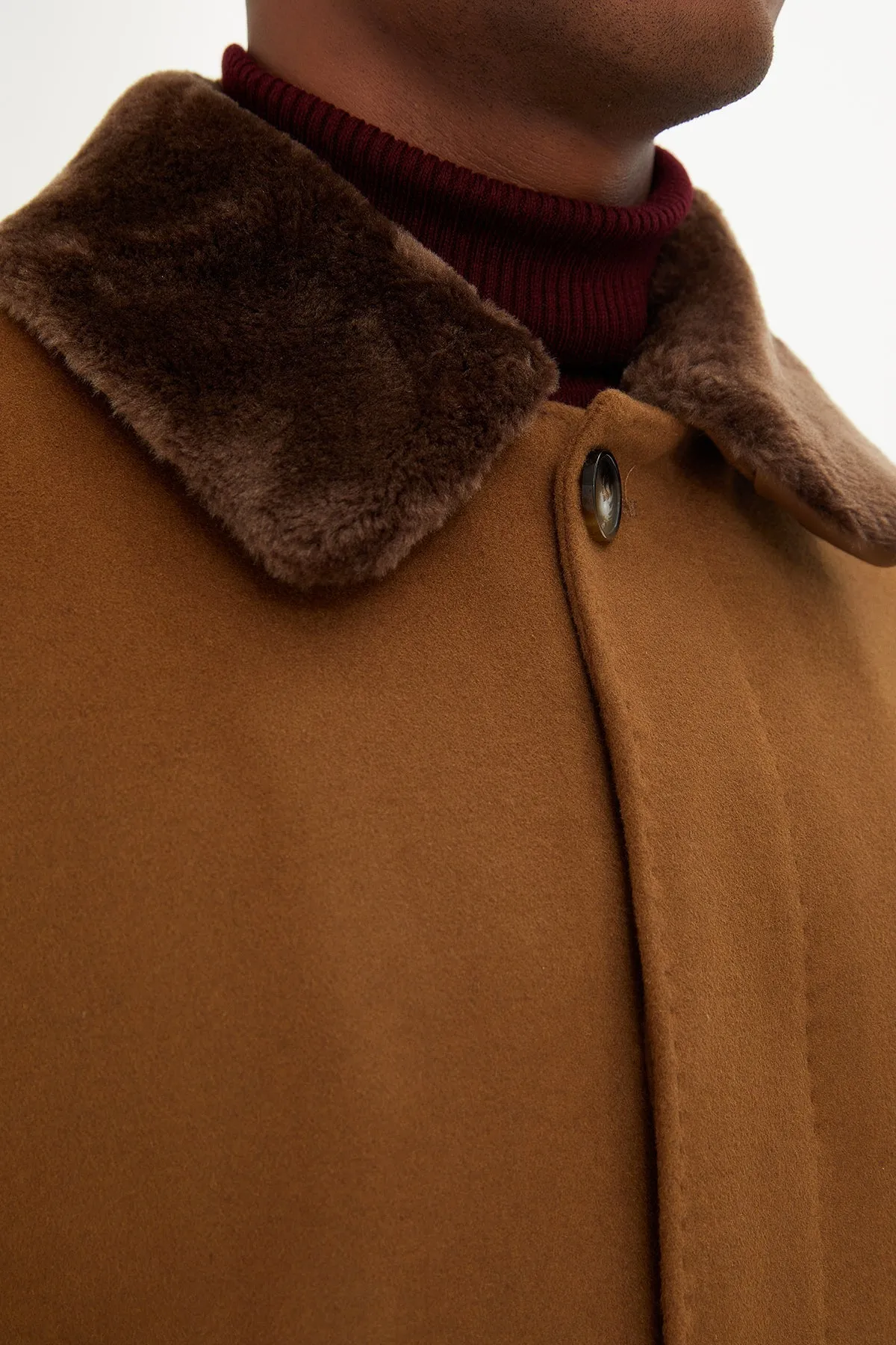 Regular Fit Cachet Flat Collar Wool Blend Camel Overcoat