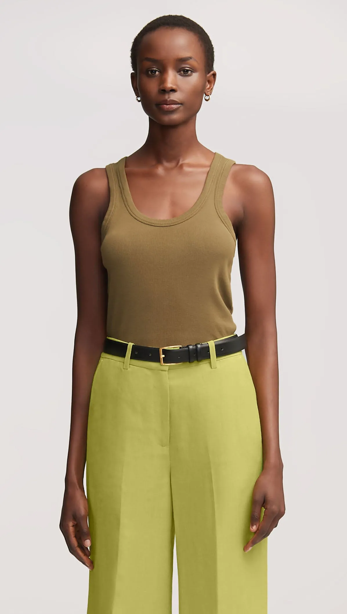 Ribbed Tank in Cotton Elastane | Moss