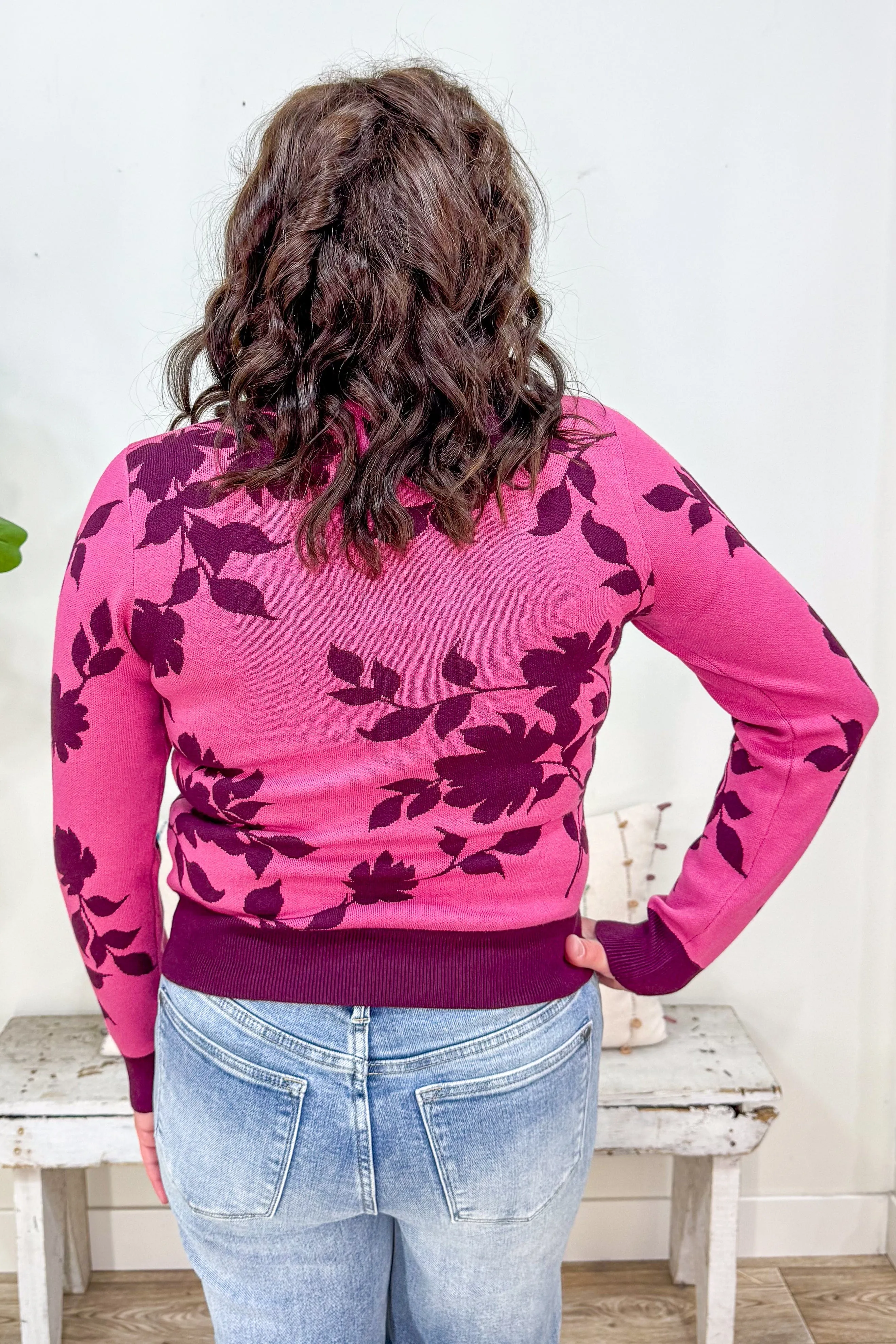 Rose Jaquard Floral Sweater