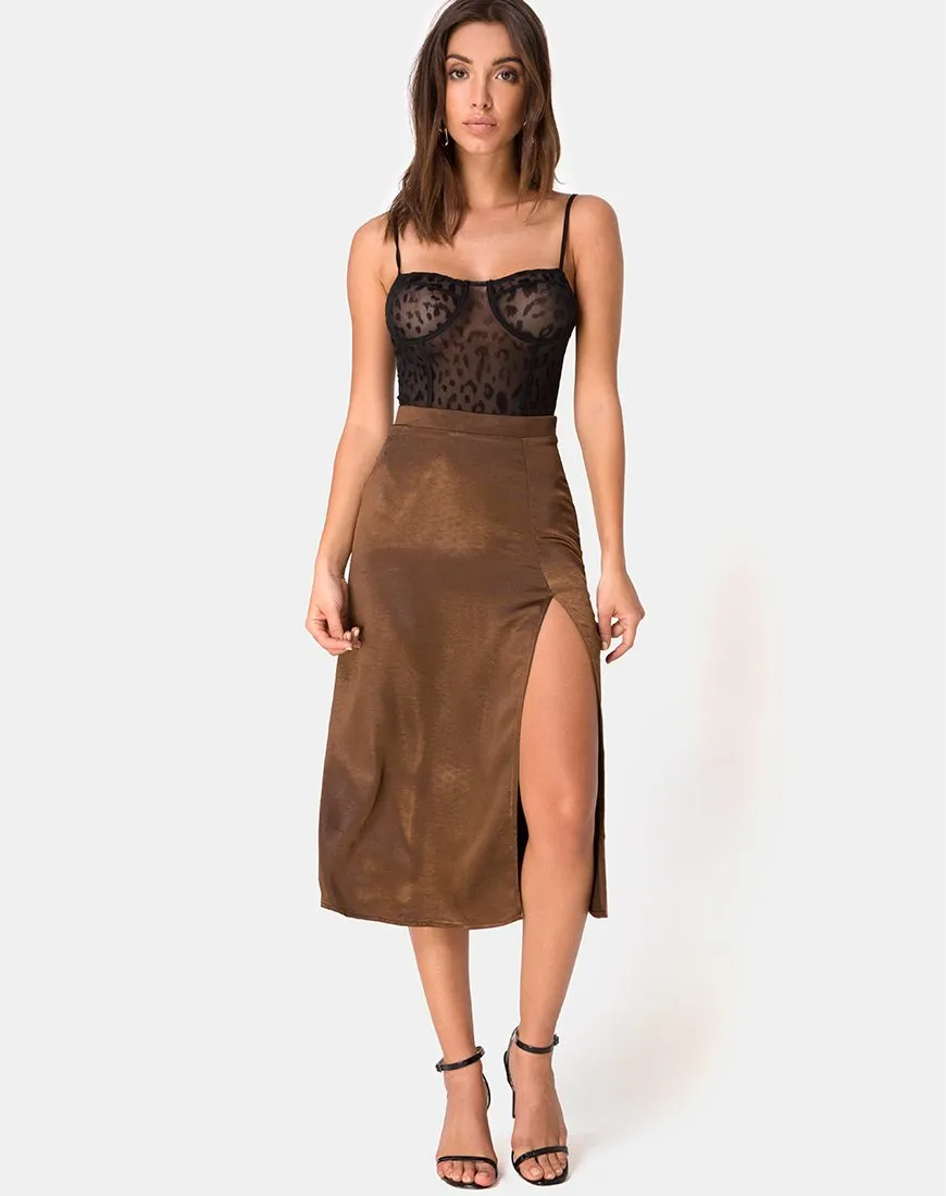 Saika Skirt in Satin Brown