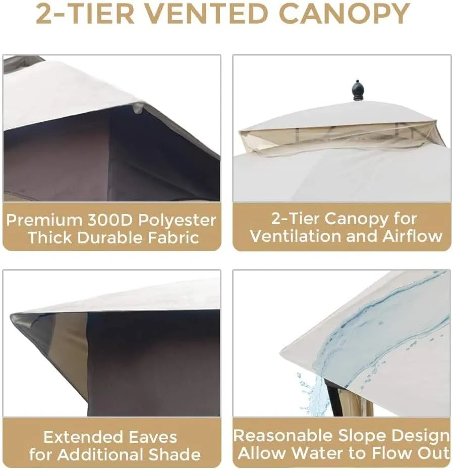 SANNWSG Heavy Duty Garden Gazebo,Pavilion Gazebo with Mosquito Netting, 10x10FT Patios Canopy Outdoor Waterproof,Backyard Gazebo with Galvanized Steel Frame