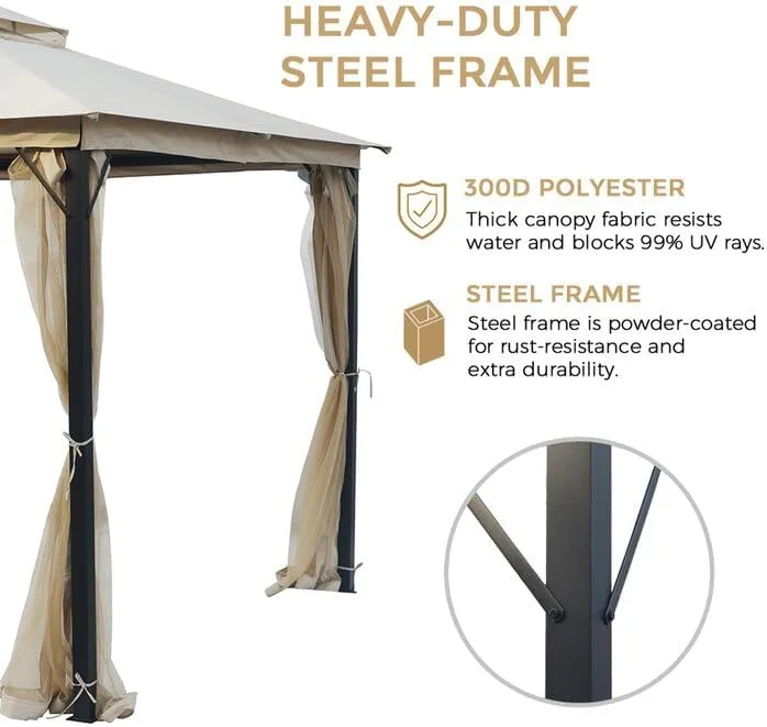 SANNWSG Heavy Duty Garden Gazebo,Pavilion Gazebo with Mosquito Netting, 10x10FT Patios Canopy Outdoor Waterproof,Backyard Gazebo with Galvanized Steel Frame