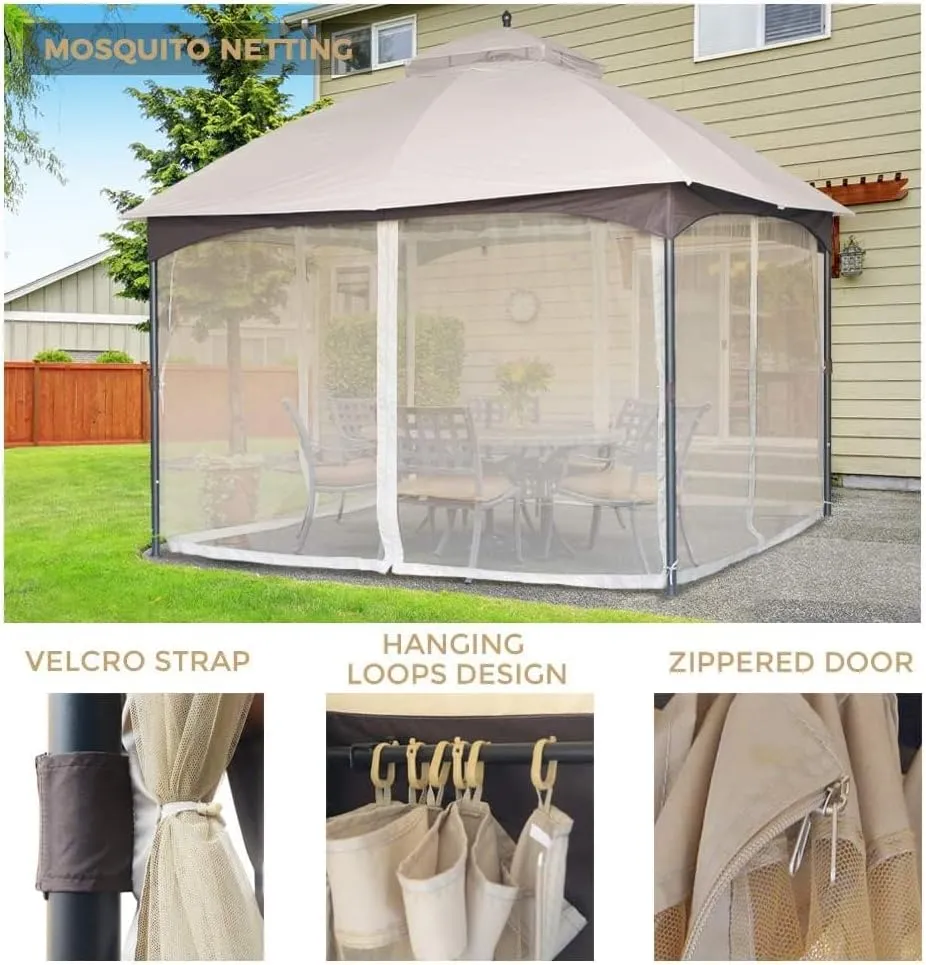 SANNWSG Heavy Duty Garden Gazebo,Pavilion Gazebo with Mosquito Netting, 10x10FT Patios Canopy Outdoor Waterproof,Backyard Gazebo with Galvanized Steel Frame